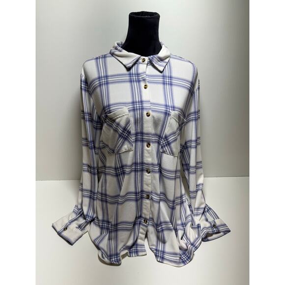 Robert Louis 2X Button Front Shirt Plus Size Lavender Plaid Roll Tab - Picture 1 of 7